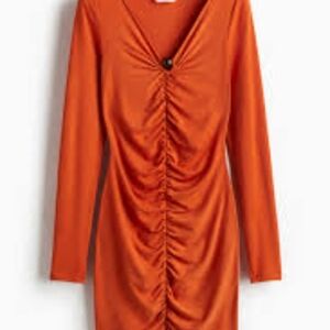 H&M Vibrant‎ Orange Draped Mini Orange Long Sleeve Dress Size XL